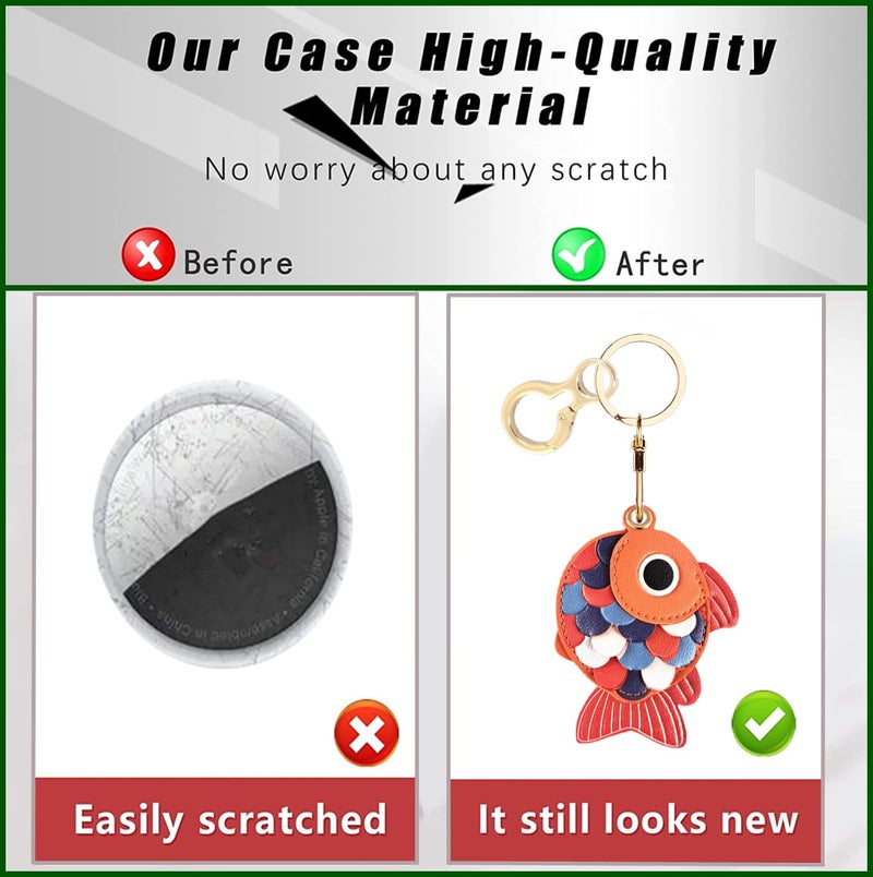 BORKUANA Leather Keychain Holder Case Compatible with AirTag,Cute Protective Cover with Keyring,Anti-Scratch Finder GPS Tracker Case for Wallet Keys,Bag,Pets(Goldfish C) - Image 3