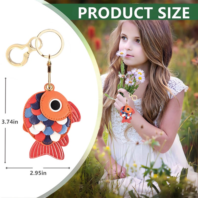 BORKUANA Leather Keychain Holder Case Compatible with AirTag,Cute Protective Cover with Keyring,Anti-Scratch Finder GPS Tracker Case for Wallet Keys,Bag,Pets(Goldfish C) - Image 2