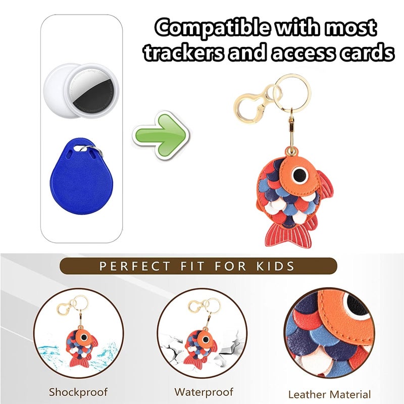 BORKUANA Leather Keychain Holder Case Compatible with AirTag,Cute Protective Cover with Keyring,Anti-Scratch Finder GPS Tracker Case for Wallet Keys,Bag,Pets(Goldfish C) - Image 4