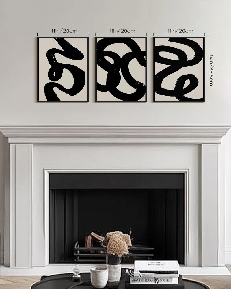 PHOPAGO Black Abstract Framed Wall Art Ink Wash Minimalist Thick Black Lines Paints Artwork - 11x14in Black Framed - Image 2