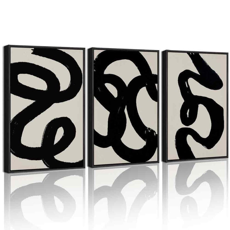 PHOPAGO Black Abstract Framed Wall Art Ink Wash Minimalist Thick Black Lines Paints Artwork - 11x14in Black Framed - Image 1