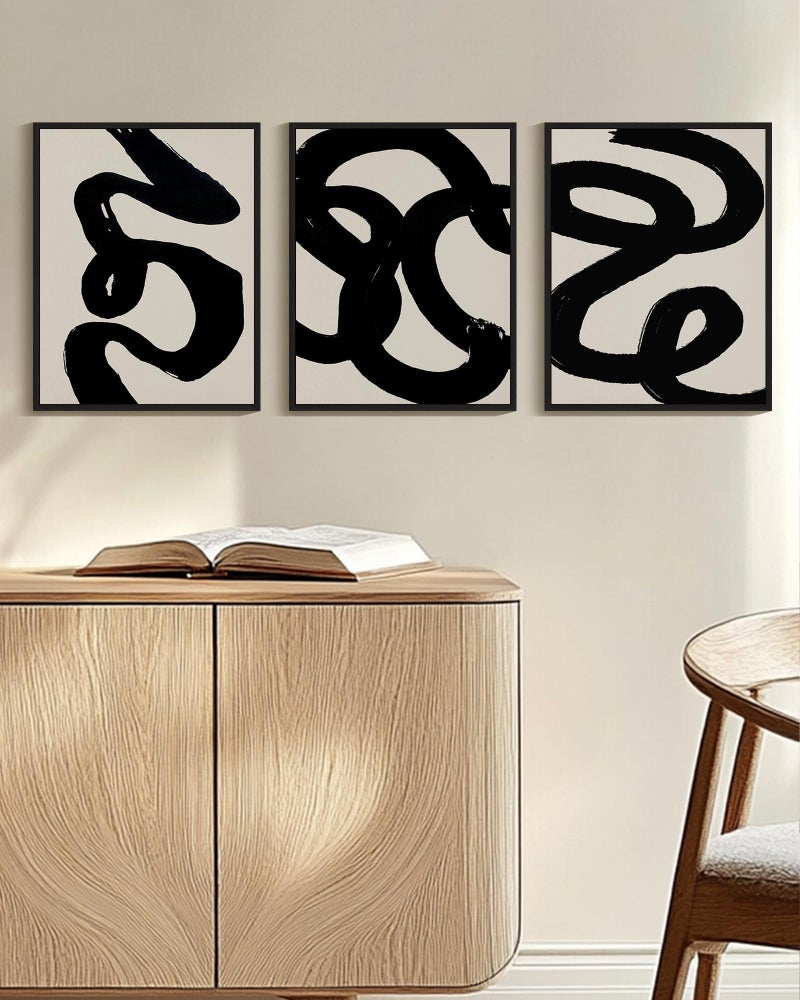 PHOPAGO Black Abstract Framed Wall Art Ink Wash Minimalist Thick Black Lines Paints Artwork - 11x14in Black Framed - Image 5