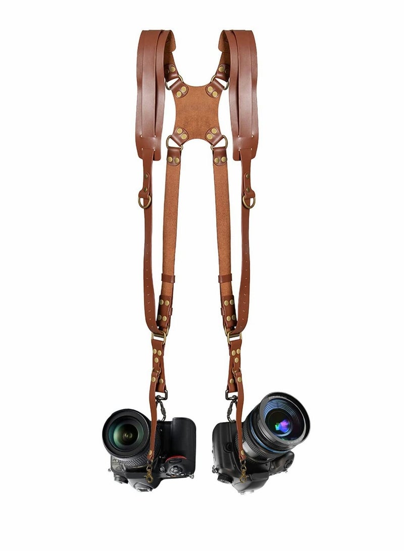 Camera Strap Shoulder for Two Cameras Dual Accessories Adjustable Leather Harness DSLR SLR - Image 1