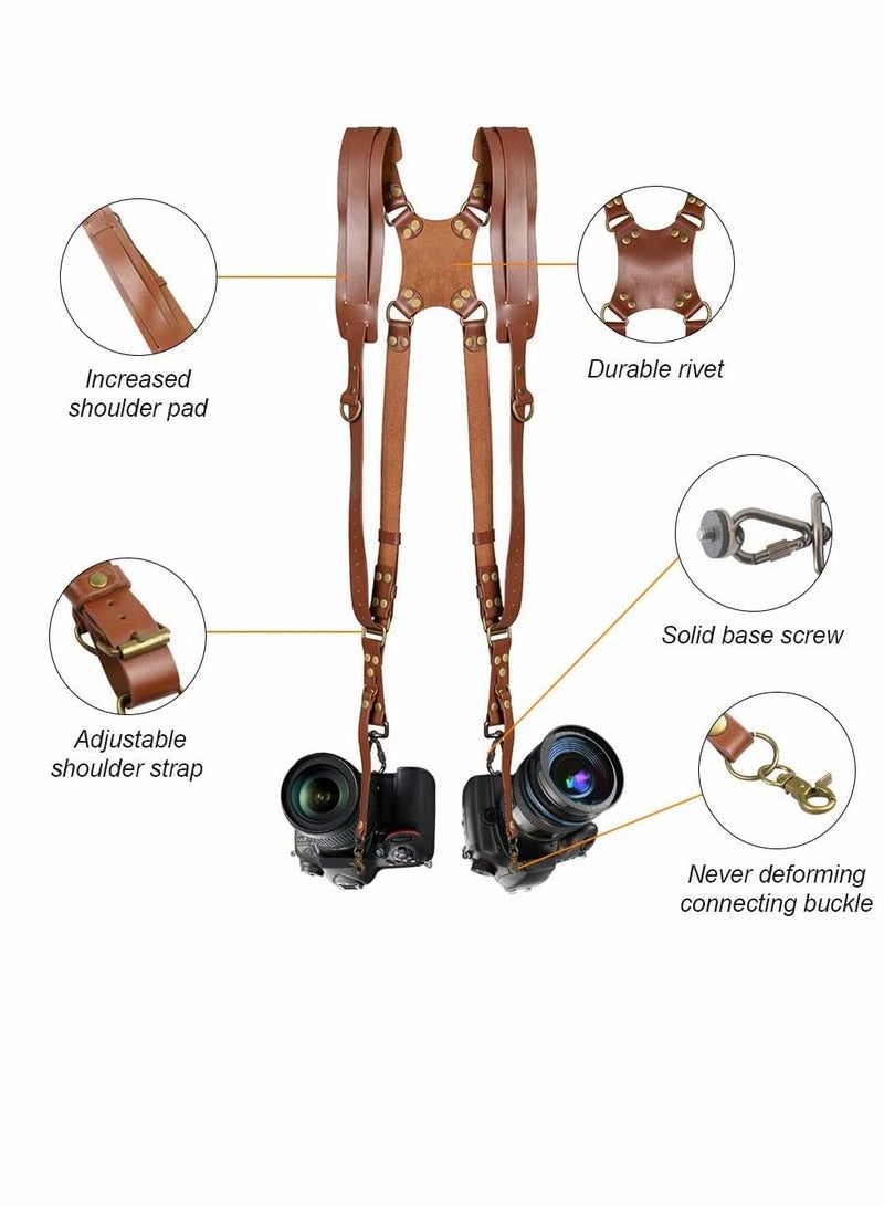 Camera Strap Shoulder for Two Cameras Dual Accessories Adjustable Leather Harness DSLR SLR - Image 2