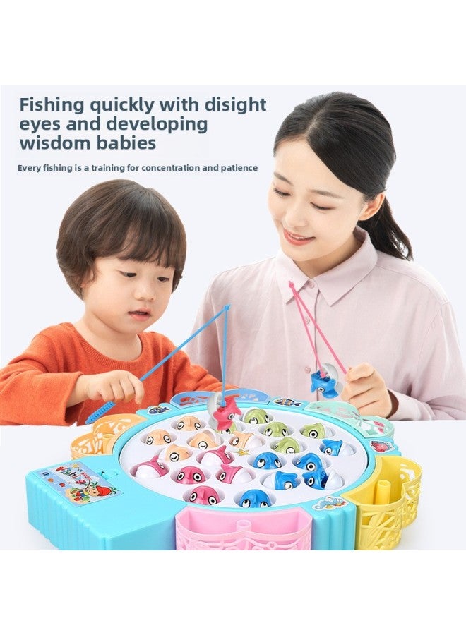 Loquat Electric Rotating Magnetic Fishing Toy Children's Early Education Educational Educational Gift For Parent-Child Multi-Functional Music Rotating Fishing Plate-Color:Small Size - Pink Color Box 【15 Fi - Image 5