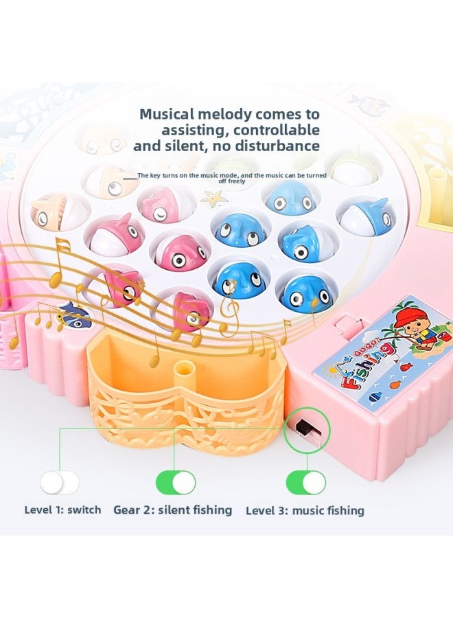 Loquat Electric Rotating Magnetic Fishing Toy Children's Early Education Educational Educational Gift For Parent-Child Multi-Functional Music Rotating Fishing Plate-Color:Small Size - Pink Color Box 【15 Fi - Image 3