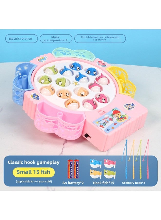 Loquat Electric Rotating Magnetic Fishing Toy Children's Early Education Educational Educational Gift For Parent-Child Multi-Functional Music Rotating Fishing Plate-Color:Small Size - Pink Color Box 【15 Fi - Image 1