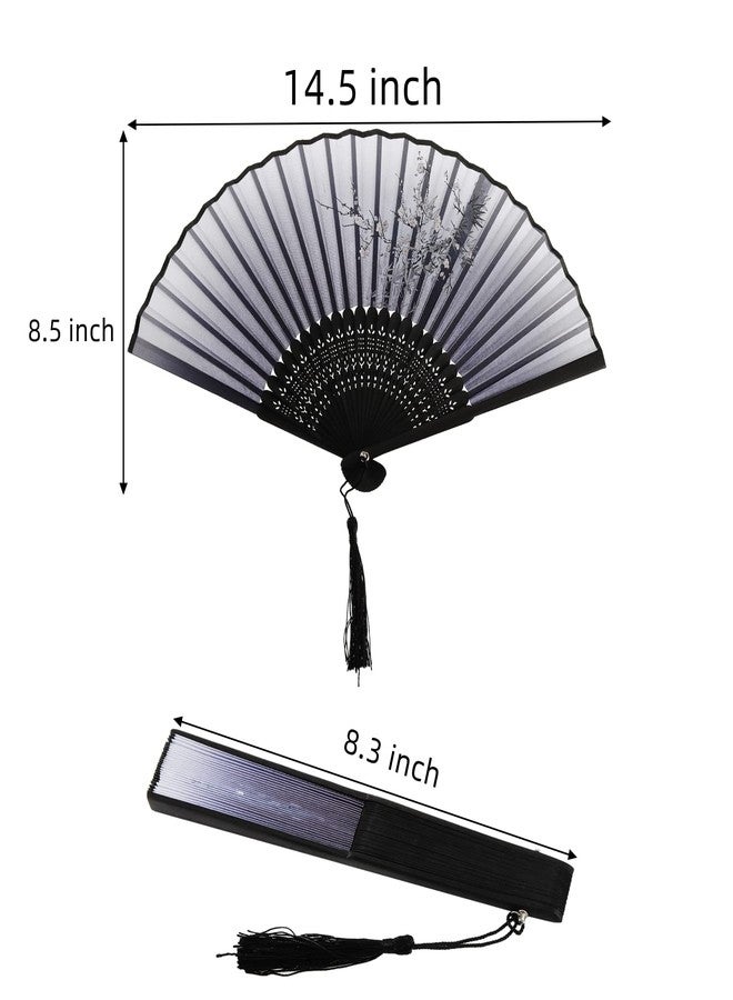 AVLA 8 Pack Folding Fans, Silk Fabric Bamboo Handheld Fans with Tassel, Floral Blossom Hand Holding Fans for Women, Wedding, Dancing Party, Gift, Cosplay, Wall Decoration, Chinese Vintage Retro Style - Image 2