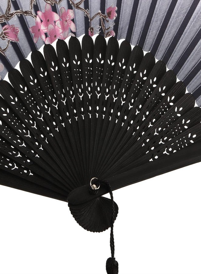 AVLA 8 Pack Folding Fans, Silk Fabric Bamboo Handheld Fans with Tassel, Floral Blossom Hand Holding Fans for Women, Wedding, Dancing Party, Gift, Cosplay, Wall Decoration, Chinese Vintage Retro Style - Image 4