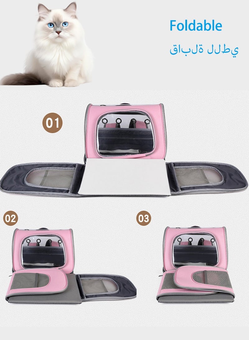 حقيبة حاملة حيوانات أليفة قابلة للطي، نافذة شفافة حقيبة ظهر سفر القط، نفس هواء، قاعدة صلبة، 40x34x30 سم، وردي - Image 4