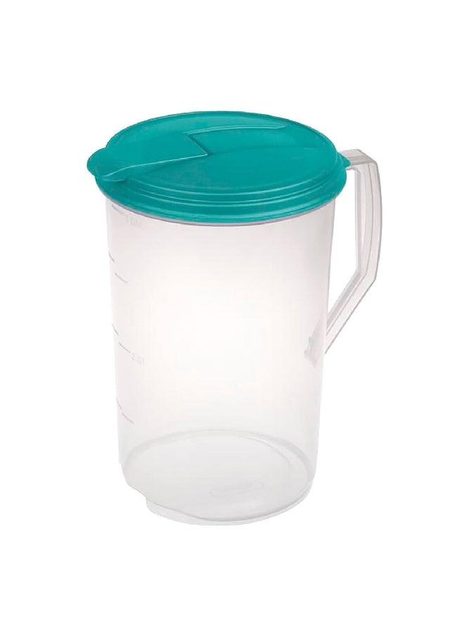 Sterilite 0488 One-Gallon Round Pitcher, Clear Base with Blue-Atoll (Teal) Lid and Tab - Image 1
