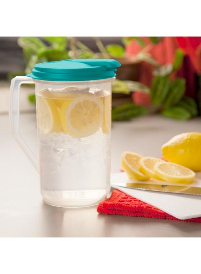 Sterilite 0488 One-Gallon Round Pitcher, Clear Base with Blue-Atoll (Teal) Lid and Tab - Image 3