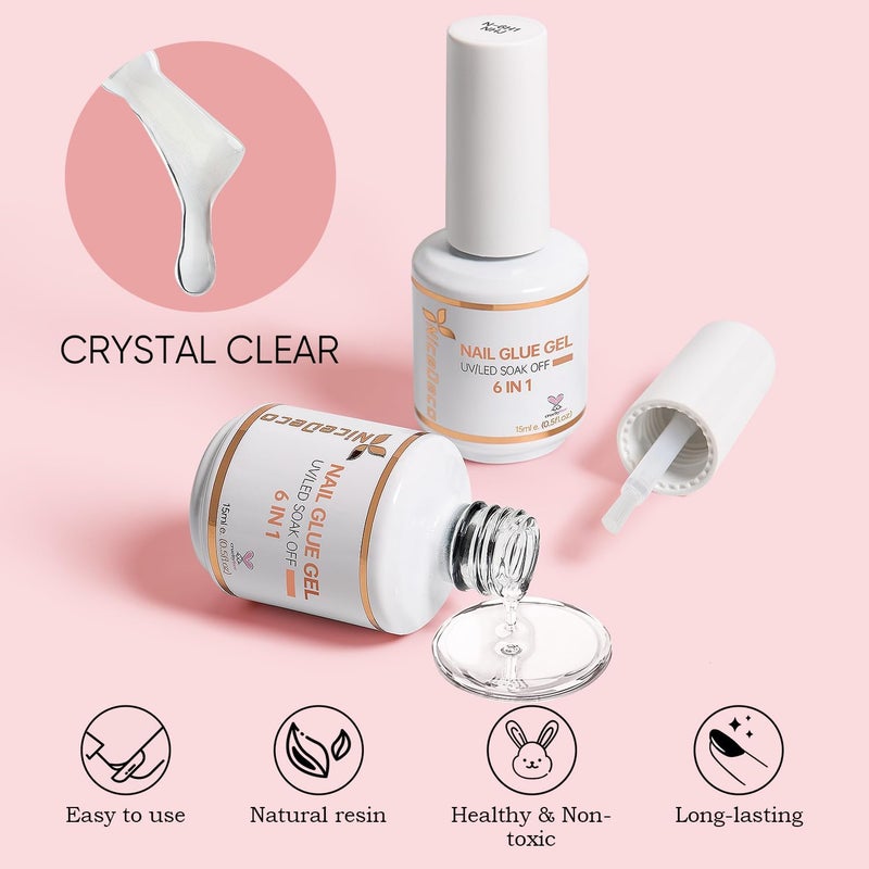 Extra Strong False Nail Glue 2 x 15 ml Gel Glue for American Nail Capsules, Acrylic Nails, Long Lasting Nail Extend UV/LED Gel - Image 5