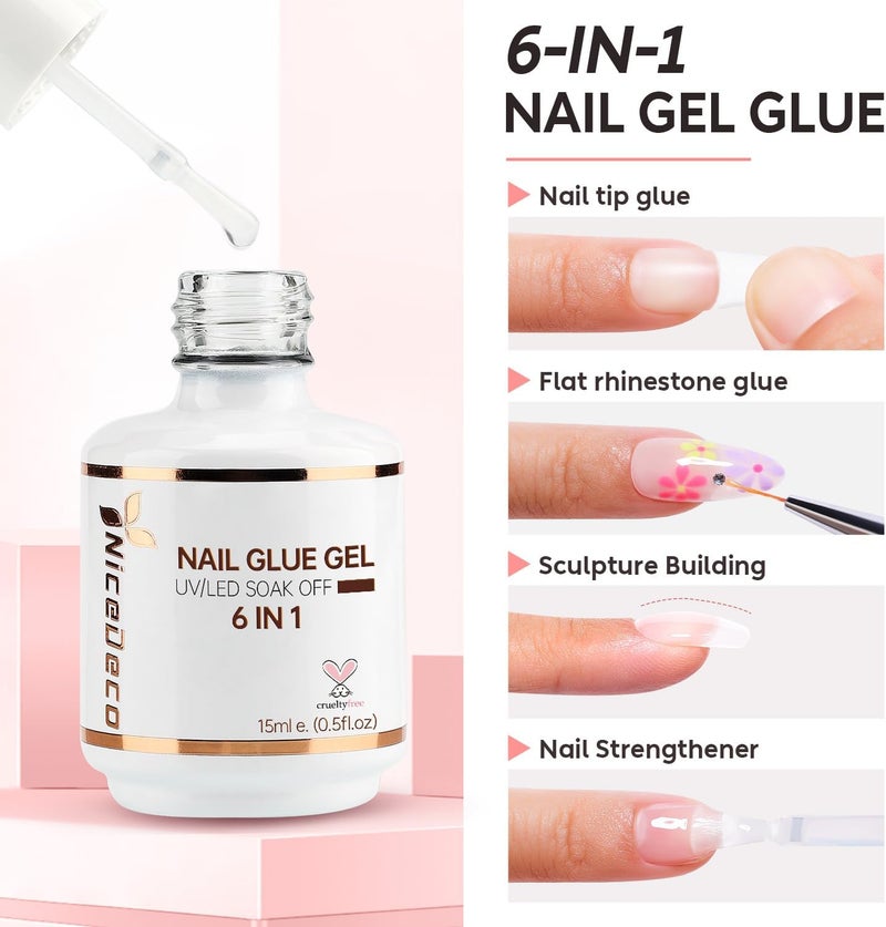 Extra Strong False Nail Glue 2 x 15 ml Gel Glue for American Nail Capsules, Acrylic Nails, Long Lasting Nail Extend UV/LED Gel - Image 2