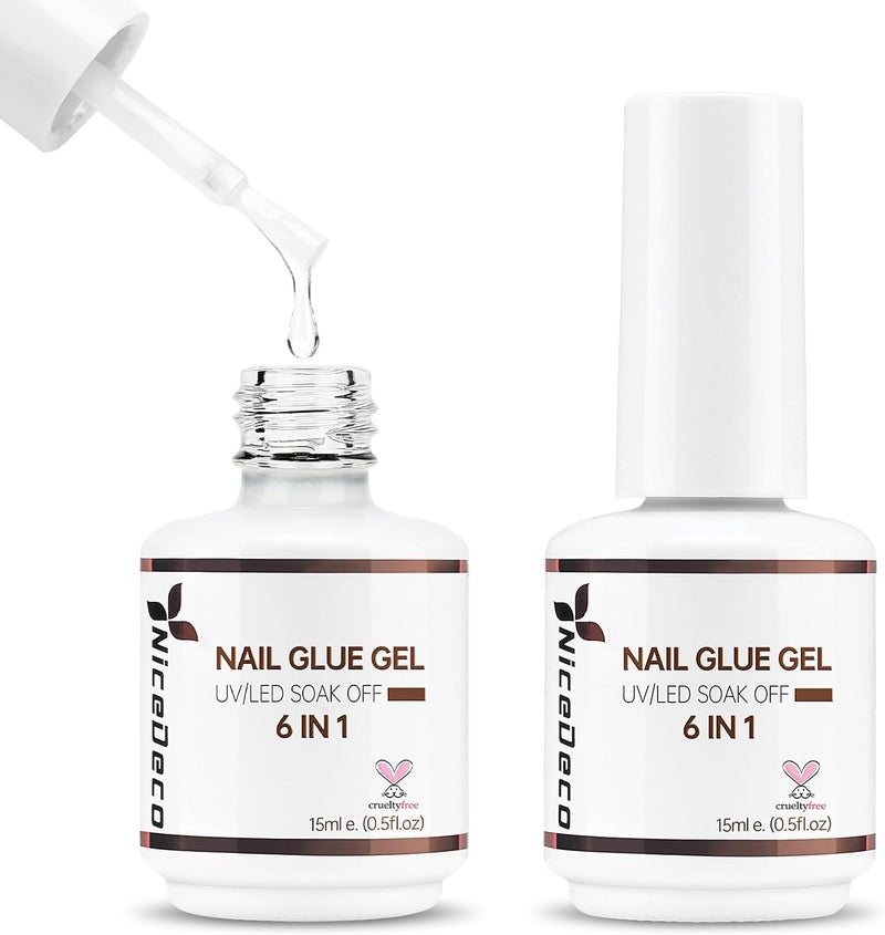 Extra Strong False Nail Glue 2 x 15 ml Gel Glue for American Nail Capsules, Acrylic Nails, Long Lasting Nail Extend UV/LED Gel - Image 1
