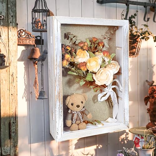 Houstimi White 11x16 Large Shadow Box Frame Deep Shadow Box with Shelves Memorial Shadow Box Display Case with Linen Back for Handicrafts,Picture Frames,Medals,Coins,Pins Collection and More - Image 5