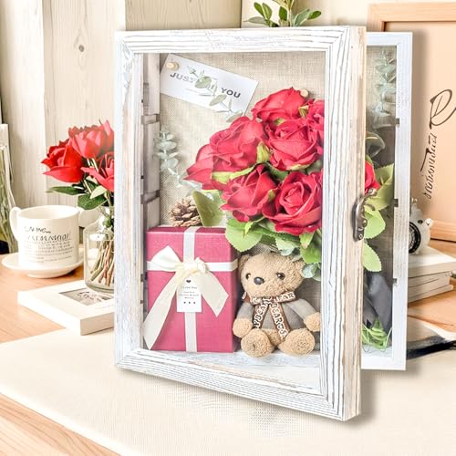 Houstimi White 11x16 Large Shadow Box Frame Deep Shadow Box with Shelves Memorial Shadow Box Display Case with Linen Back for Handicrafts,Picture Frames,Medals,Coins,Pins Collection and More - Image 3