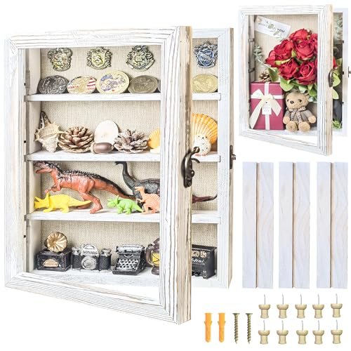 Houstimi White 11x16 Large Shadow Box Frame Deep Shadow Box with Shelves Memorial Shadow Box Display Case with Linen Back for Handicrafts,Picture Frames,Medals,Coins,Pins Collection and More - Image 1