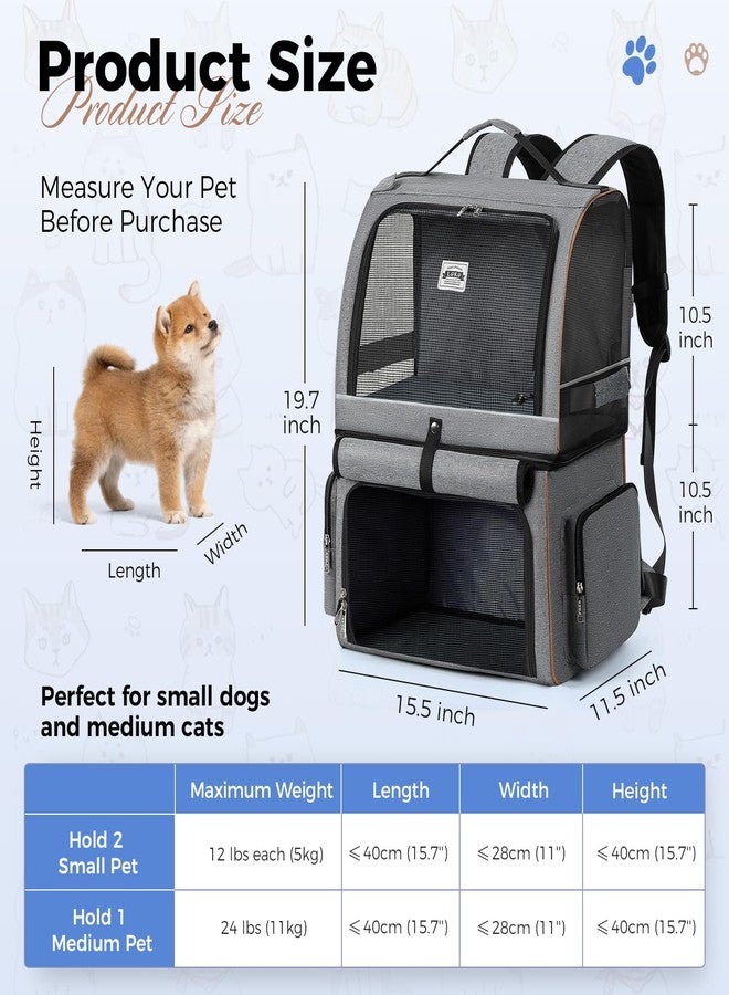 Lekebobor Double Cat Backpack Carrier for 2 Cats, Double-Compartment Pet Carrier Backpack for Two Small Cat or One Medium Cat, Cats Carrier Backpack Dog Carrier Backpack Fits Up to 24 Lbs,Grey - Image 5