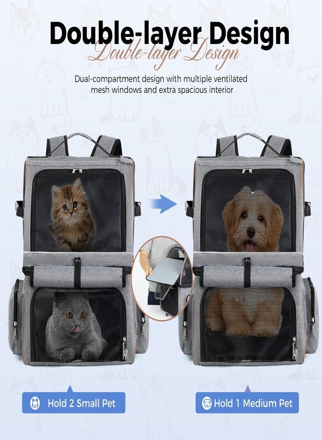 Lekebobor Double Cat Backpack Carrier for 2 Cats, Double-Compartment Pet Carrier Backpack for Two Small Cat or One Medium Cat, Cats Carrier Backpack Dog Carrier Backpack Fits Up to 24 Lbs,Grey - Image 2