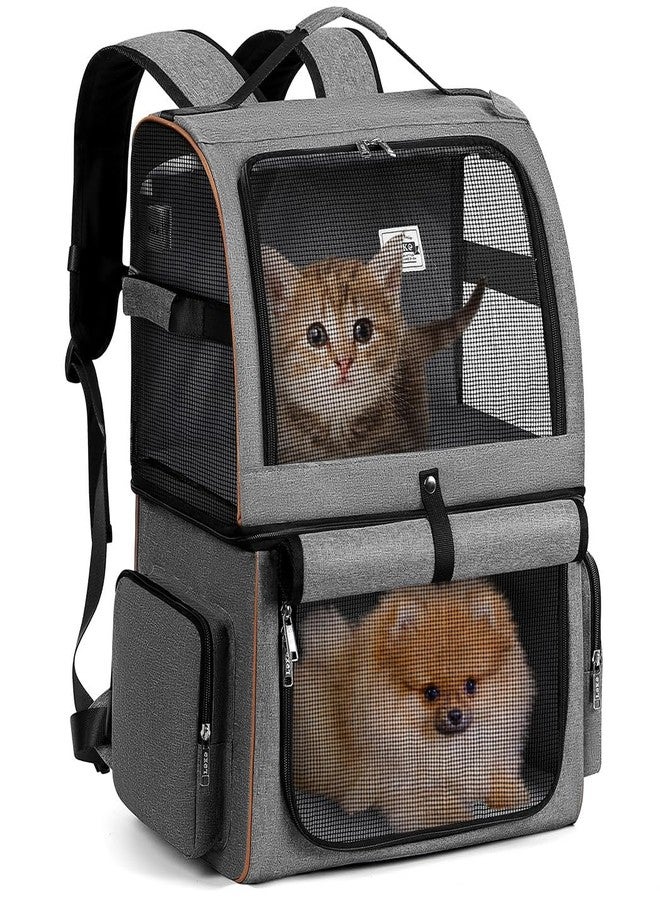 Lekebobor Double Cat Backpack Carrier for 2 Cats, Double-Compartment Pet Carrier Backpack for Two Small Cat or One Medium Cat, Cats Carrier Backpack Dog Carrier Backpack Fits Up to 24 Lbs,Grey - Image 1