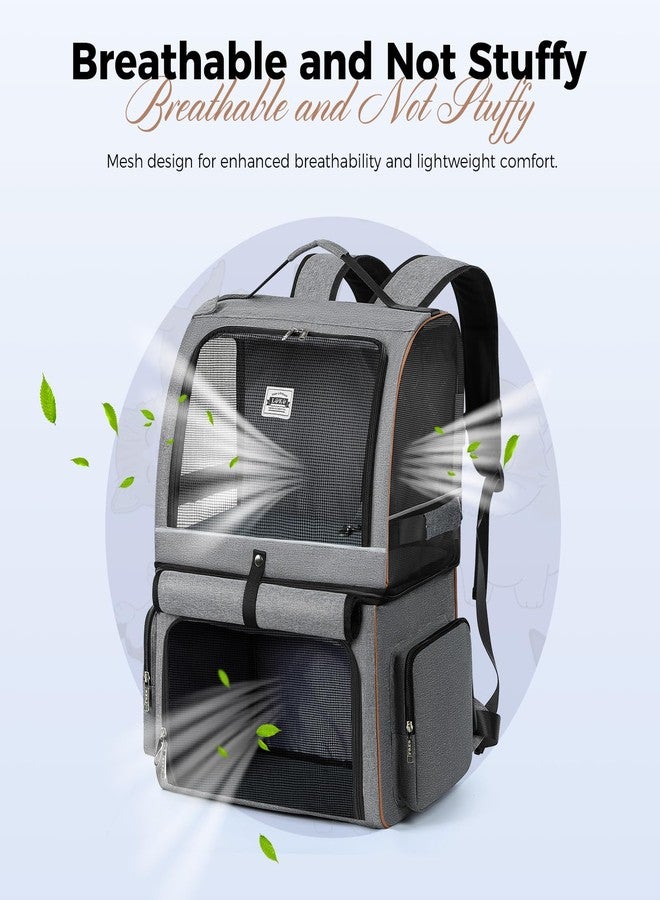 Lekebobor Double Cat Backpack Carrier for 2 Cats, Double-Compartment Pet Carrier Backpack for Two Small Cat or One Medium Cat, Cats Carrier Backpack Dog Carrier Backpack Fits Up to 24 Lbs,Grey - Image 3
