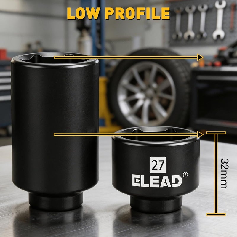 ELEAD مفتاح فتحة مرشح الزيت بمقبض 3/8 بوصة، مفاتيح مرشح الزيت المترية 27 ملم، فتحة إزالة مرشح الزيت 6 نقاط، تصميم منخفض الارتفاع للإزالة السهلة، أداة تغيير الزيت من فولاذ الكروم فاناديوم - Image 4