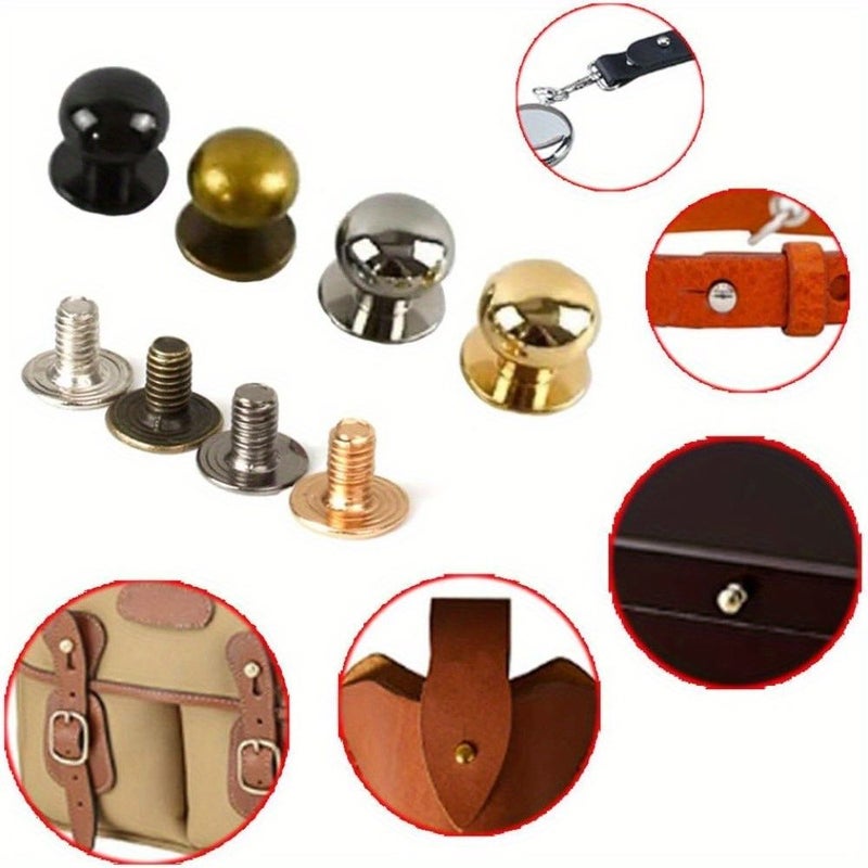 30 Sets Light Golden Retro Round Buckle Bag Base Rivets With Screws And Head Nails For Bag Backpack Drawer Leather Belt Shoe Handicraft Making - Image 5