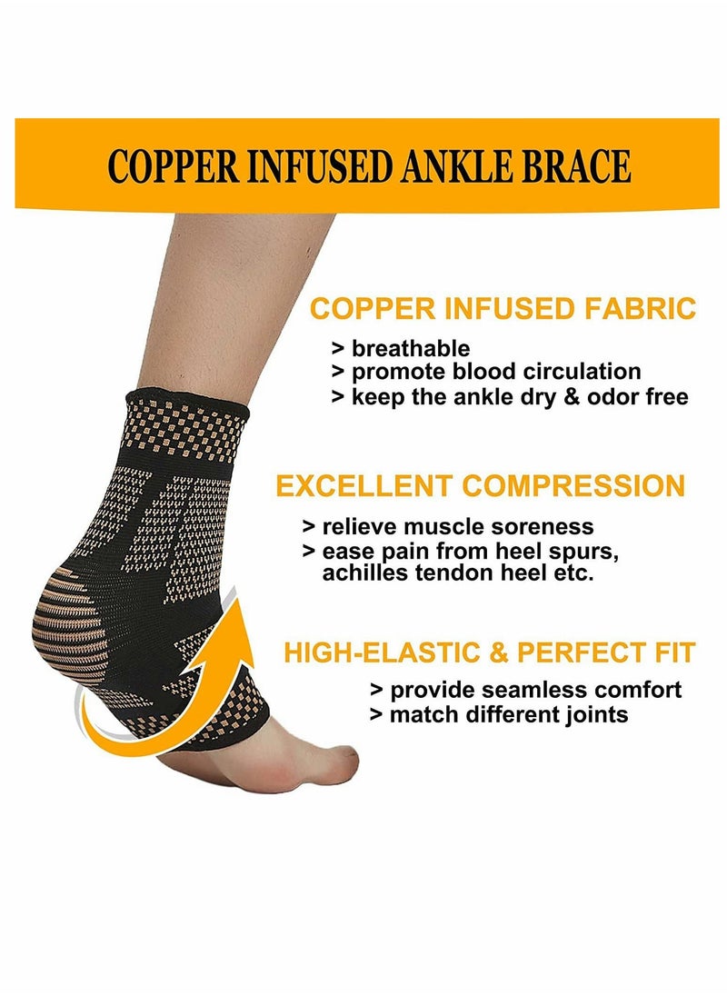 SYOSI - Copper Ankle Braces for Men Women, 1 Pair Copper Infused Ankle Brace Foot Support Compression Sleeves for Injury Recovery, Joint Pain, Plantar Fasciitis, Sprained Ankle, Achilles Tendon, Exercise - L - Image 1