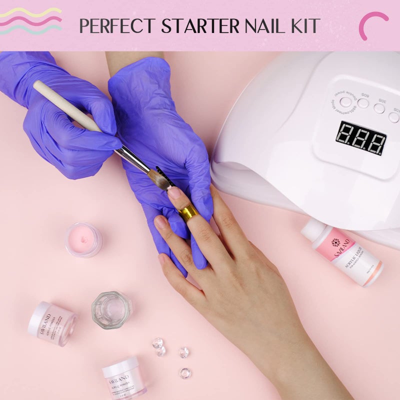 Saviland Acrylic Nail Starter Kit: Clear Pink Nude Acrylic Powder & Liquid, Brush, Files, Forms, Press On Nails, Home Practice Set - Image 4
