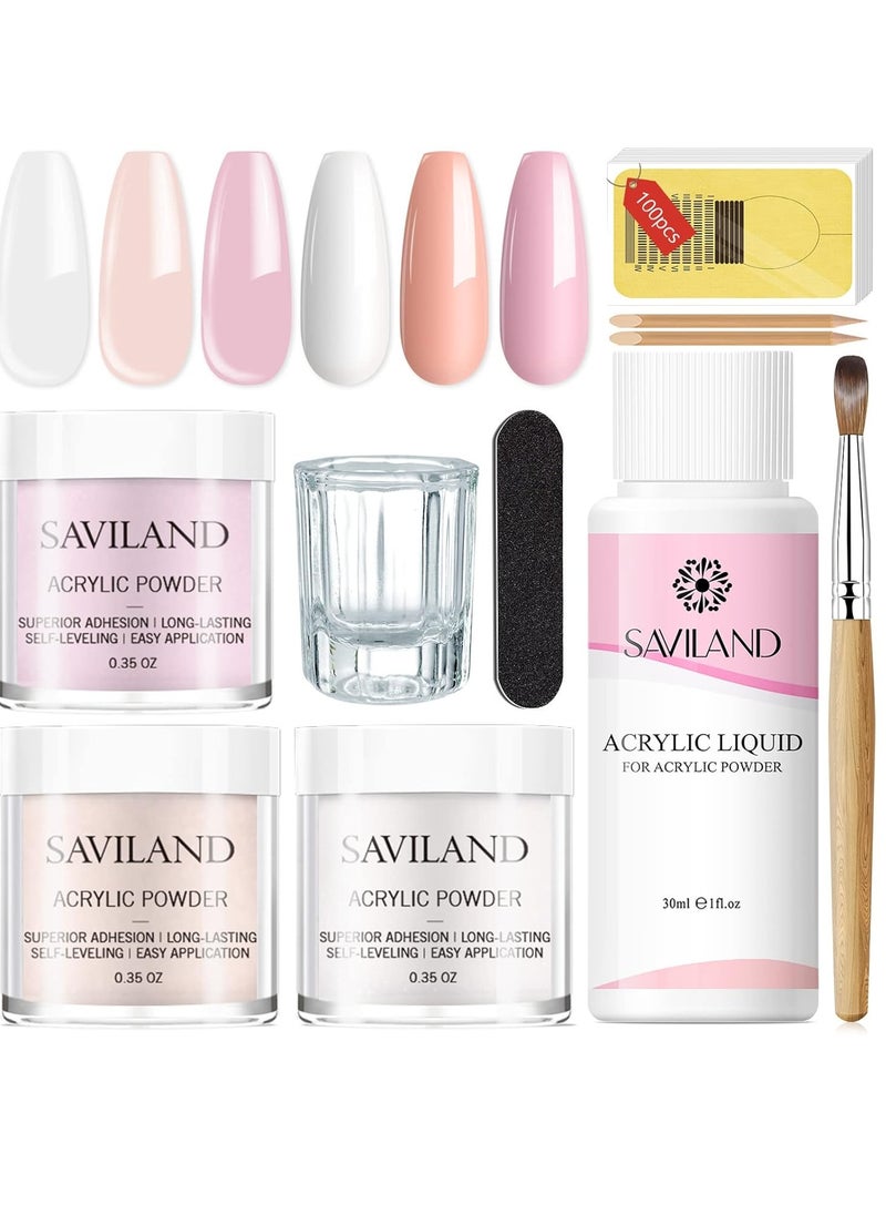 Saviland Saviland Acrylic Nail Kit Starter: Clear Pink Nude Acrylic Nail Kit Acrylic Powder & Monomer Acrylic Nail Liquid Acrylic Nail Brush Nail Files Forms Press On Nails Kits Acrylic Set Home Practice  - Image 1