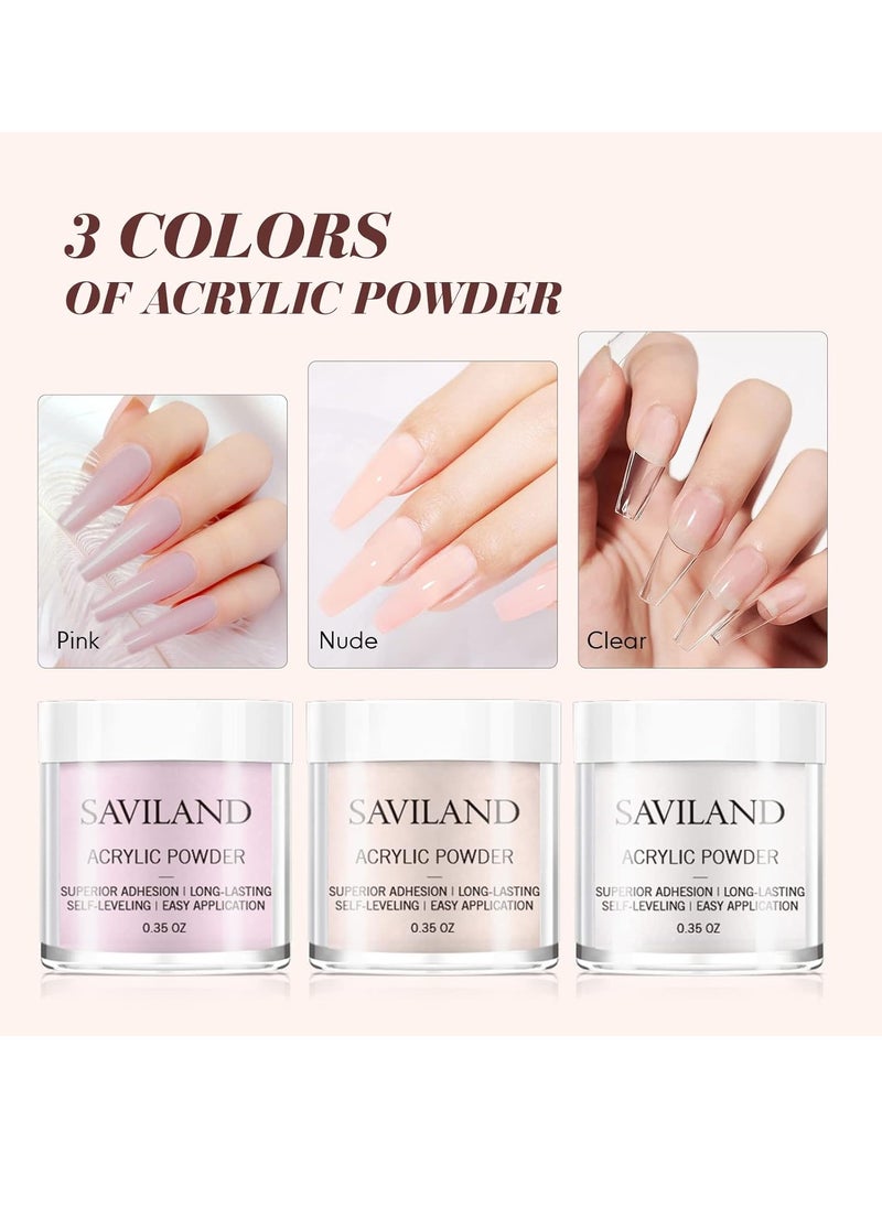 Saviland Saviland Acrylic Nail Kit Starter: Clear Pink Nude Acrylic Nail Kit Acrylic Powder & Monomer Acrylic Nail Liquid Acrylic Nail Brush Nail Files Forms Press On Nails Kits Acrylic Set Home Practice  - Image 2