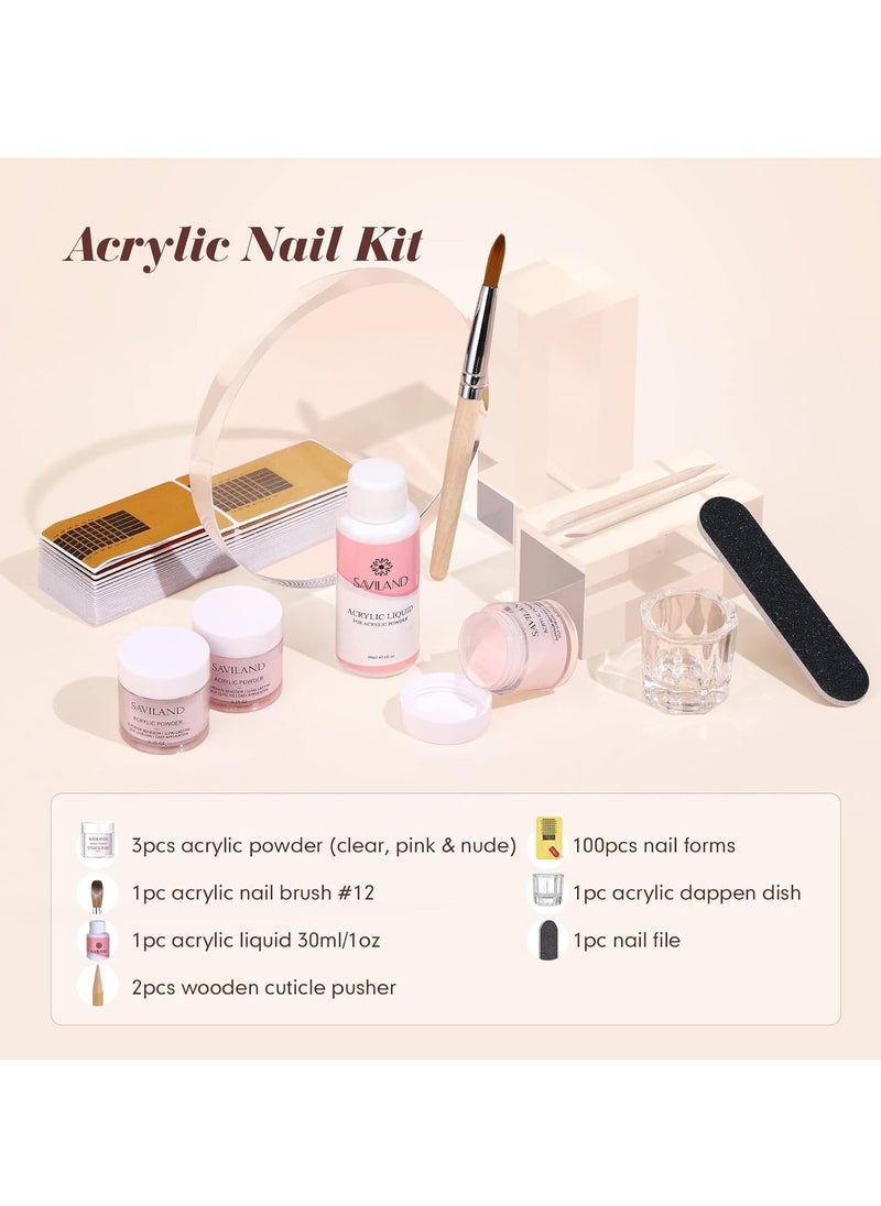Saviland Saviland Acrylic Nail Kit Starter: Clear Pink Nude Acrylic Nail Kit Acrylic Powder & Monomer Acrylic Nail Liquid Acrylic Nail Brush Nail Files Forms Press On Nails Kits Acrylic Set Home Practice  - Image 4