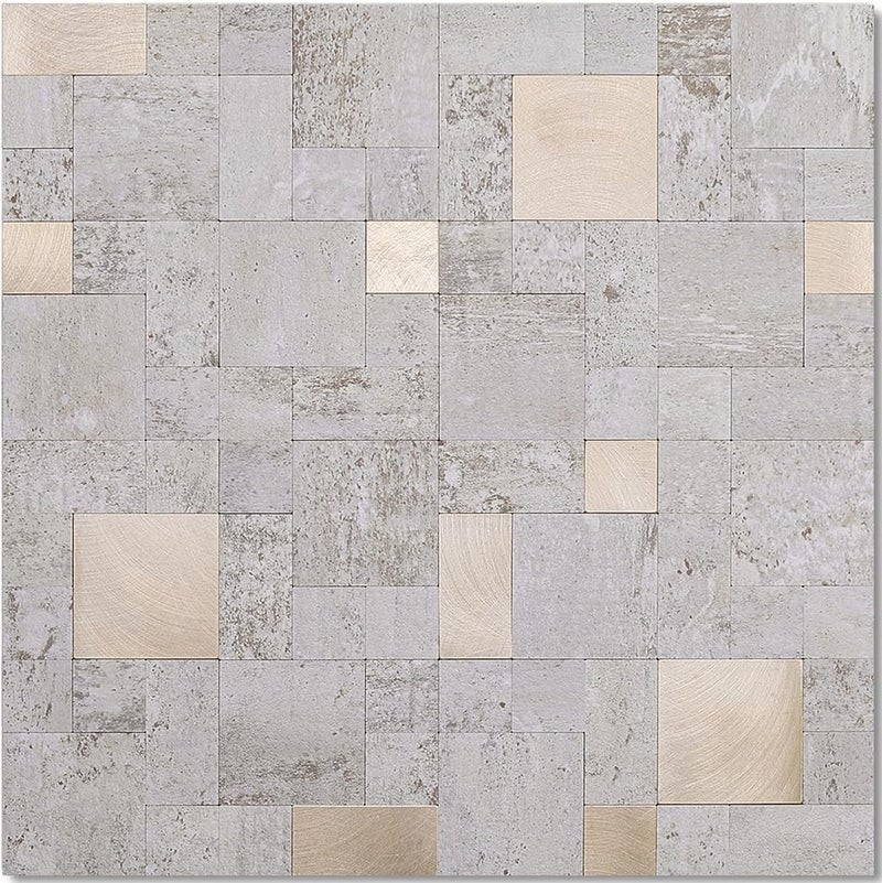 DICOFUN 1 Sheet Beige Stone Peel and Stick Tile Backsplash, Mixed Metal Silver Chips Kitchen and Bathroom Tiles, Stick on Backsplash for Stove - Image 1