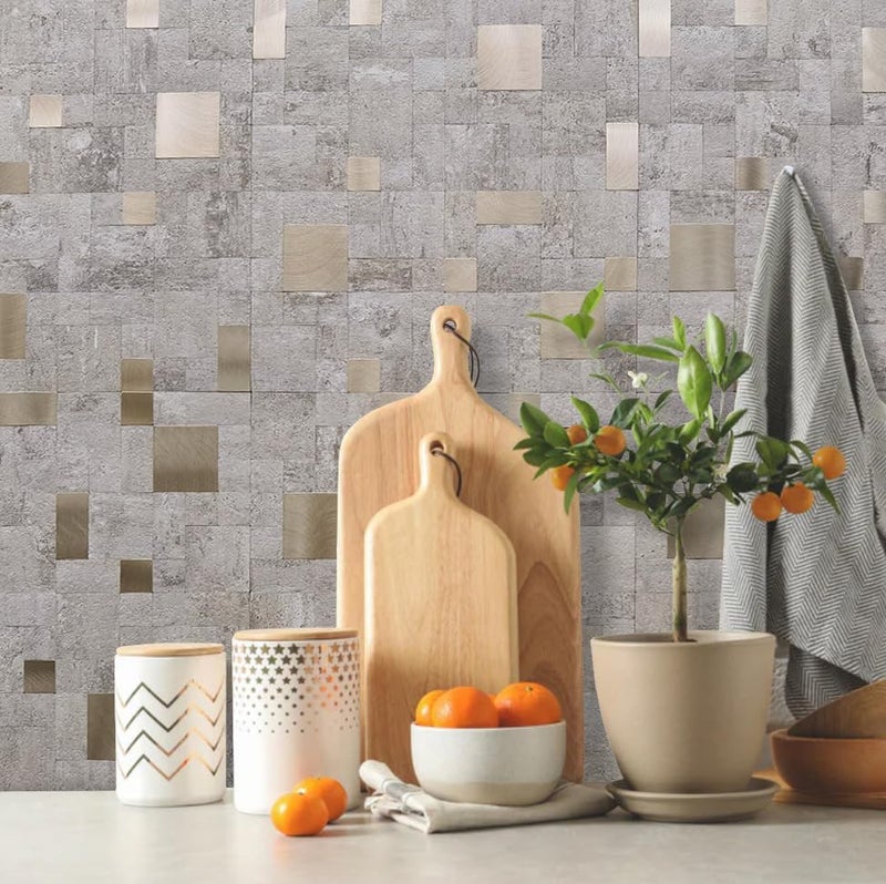 DICOFUN 1 Sheet Beige Stone Peel and Stick Tile Backsplash, Mixed Metal Silver Chips Kitchen and Bathroom Tiles, Stick on Backsplash for Stove - Image 5