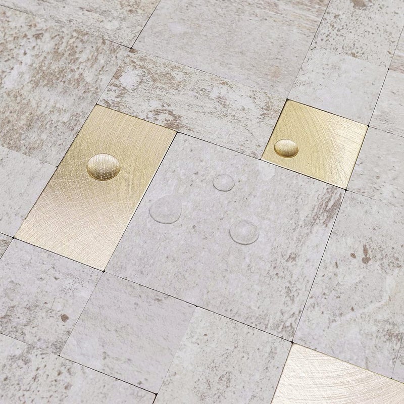 DICOFUN 1 Sheet Beige Stone Peel and Stick Tile Backsplash, Mixed Metal Silver Chips Kitchen and Bathroom Tiles, Stick on Backsplash for Stove - Image 3