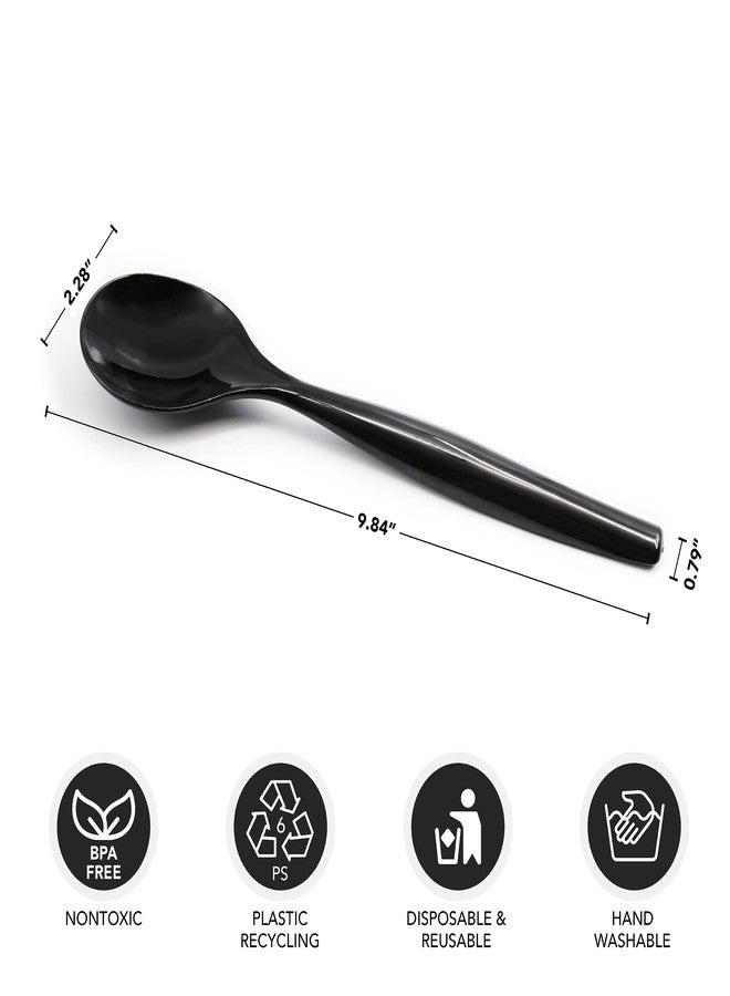 Party Essentials Disposable Heavy Duty Plastic Serving Utensils for Buffets Events Parties, 18-Count 10" Spoons, Black - Image 2