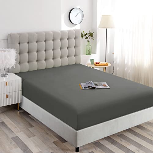 Ghooss Full Size Fitted Sheet Soft,Single Fitted Deep Pocket Sheet,Wrinkle,Fade and Stain Resistant,1 Pack,Dark Gray - Image 4