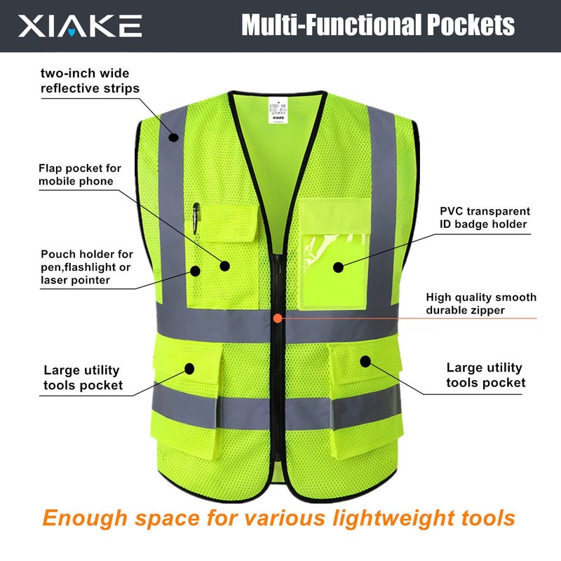 XIAKE Reflective Safety Vest for Men & Women Mesh High Visibility Vest with Pockets Meets ANSI Standards(X-Large,Yellow) - Image 5