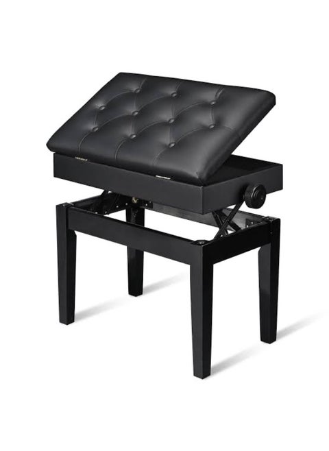YM612/14 Wooden Piano Bench Digital Piano Stool Electronic Keyboard Chair Height Adjustable with Extra Wide Padded Seat & Storage Compartment - Black