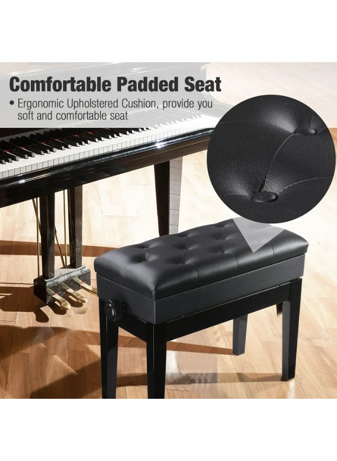 Generic - YM612/14 Wooden Piano Bench Digital Piano Stool Electronic Keyboard Chair Height Adjustable with Extra Wide Padded Seat & Storage Compartment - Black - Image 1