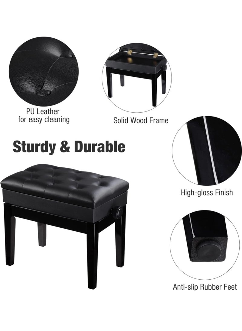 Generic - YM612/14 Wooden Piano Bench Digital Piano Stool Electronic Keyboard Chair Height Adjustable with Extra Wide Padded Seat & Storage Compartment - Black - Image 1
