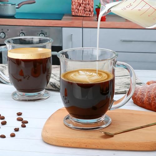 WRINGO 450ml Glass Coffee Mugs Clear Coffee Cups with Handles Perfect for Latte, Cappuccino, Espresso Coffee, Tea and Hot Beverages, Set of (2) (WC-04) - Image 1