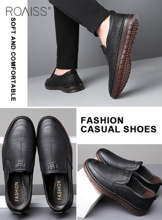 Men Leather Shoes, Low Top Slip on Shoes with Non Slip Sole, Stylish Casual Shoes for Men, Simple Classic Business Shoes, Suitable for Daily Wear, Business, Wedding and Outdoor Activities Black - view 4