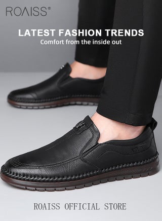 Men Leather Shoes, Low Top Slip on Shoes with Non Slip Sole, Stylish Casual Shoes for Men, Simple Classic Business Shoes, Suitable for Daily Wear, Business, Wedding and Outdoor Activities Black - view 5