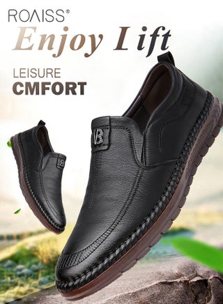 Men Leather Shoes, Low Top Slip on Shoes with Non Slip Sole, Stylish Casual Shoes for Men, Simple Classic Business Shoes, Suitable for Daily Wear, Business, Wedding and Outdoor Activities Black - view 3