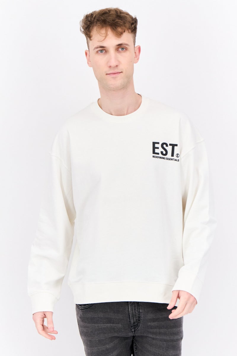 Established Redefining Essentials Men Crew Neck Brand Logo Long Sleeves Sweatshirt, Snow White - Image 1