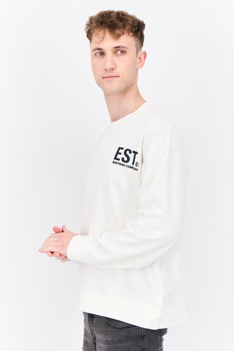 Established Redefining Essentials Men Crew Neck Brand Logo Long Sleeves Sweatshirt, Snow White - Image 2