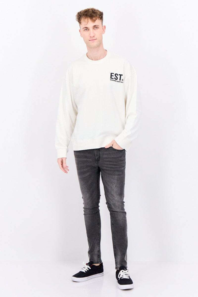 Established Redefining Essentials Men Crew Neck Brand Logo Long Sleeves Sweatshirt, Snow White - Image 4