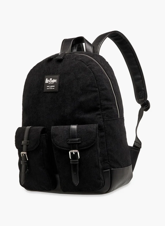 لي كوبر Corduroy Backpack with Adjustable Shoulder Straps and Zip Closure - 15x33x40 cm